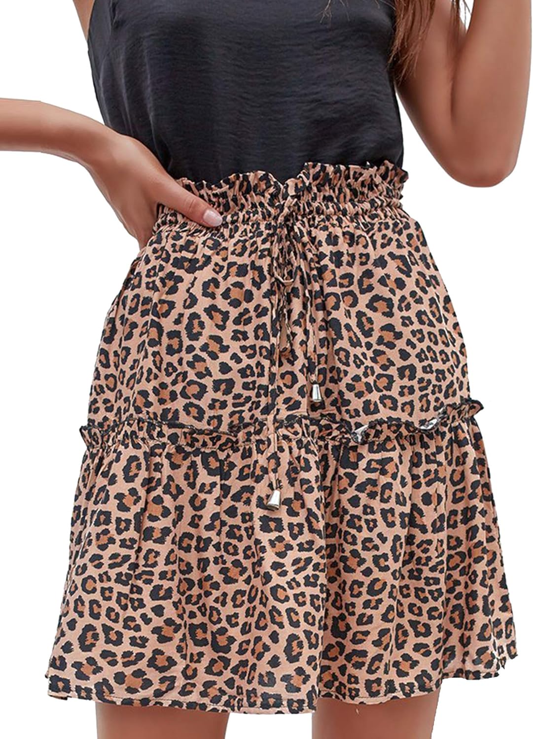 Relipop Women's Flared Short Skirt Polka Dot Pleated Mini Skater Skirt with Drawstring at  Women’s Clothing store