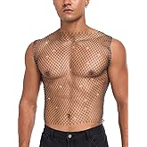 CYCLAMEN Rhinestone Mens Tank Tops Fishnet Sparkly Diamond Sleeveless Shirt See Through Festival Sexy Outfits Rave Party