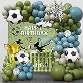 Soccer Birthday Party Decorations Supplies with Soccer Birthday Tablecloth Backdrop Cake Topper Balloon Arch Foil Balloon