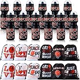 Hosuly 24 Pcs 24 oz Basketball Water Bottle Bulk and Drawstring Bag Set 12 Reusable Plastic Biking Water Bottle Tumbler 12 Sport Gym Goodie Gift Bag for Party Favor (Orange, Black)