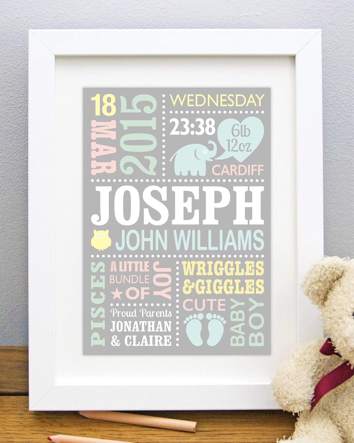 personalised new baby framed print
