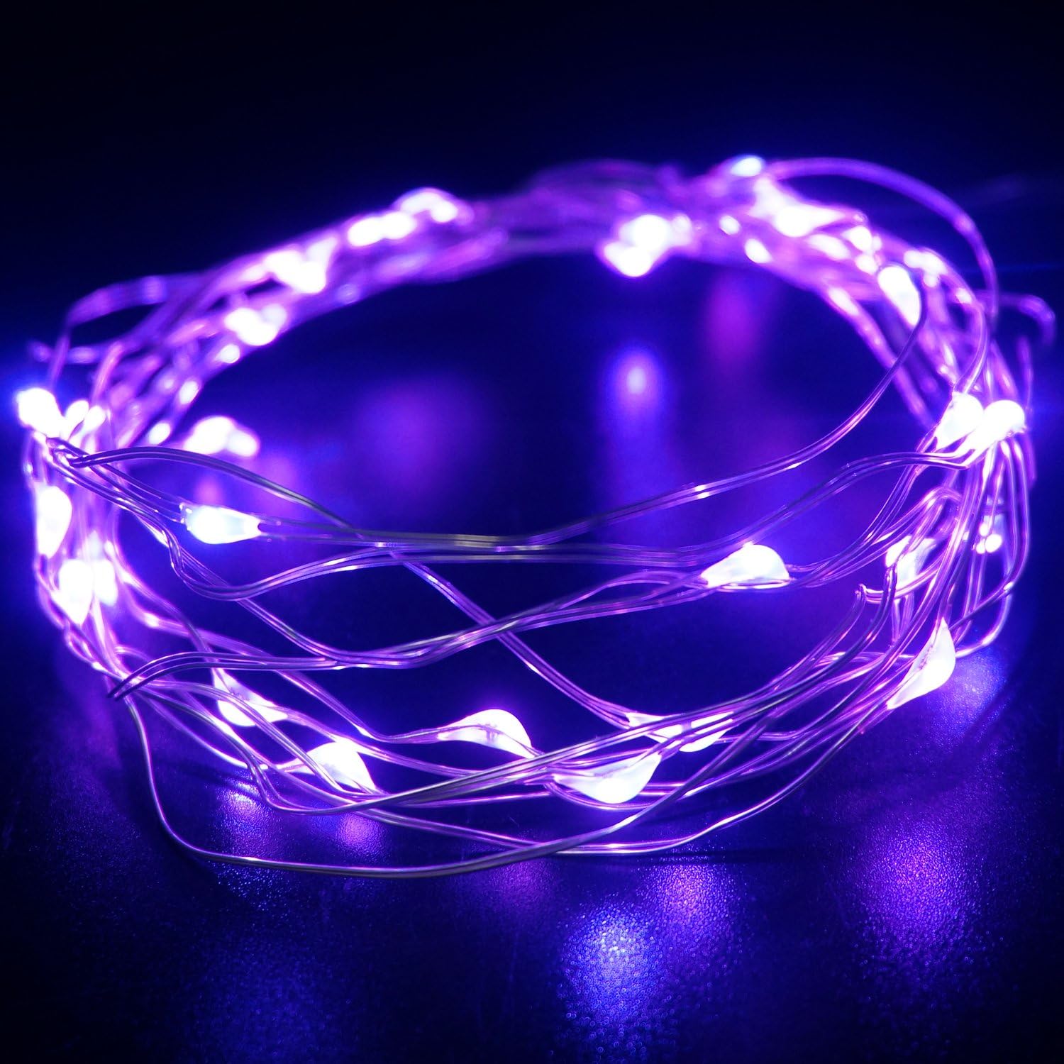 Led String Lights, 3M/9.8ft 30LEDS Battery Operated Elegant Purple Flexible Silver Wire Light LED Starry Lights Fairy Lights AA Battery Powered Tiny Decorative Lights