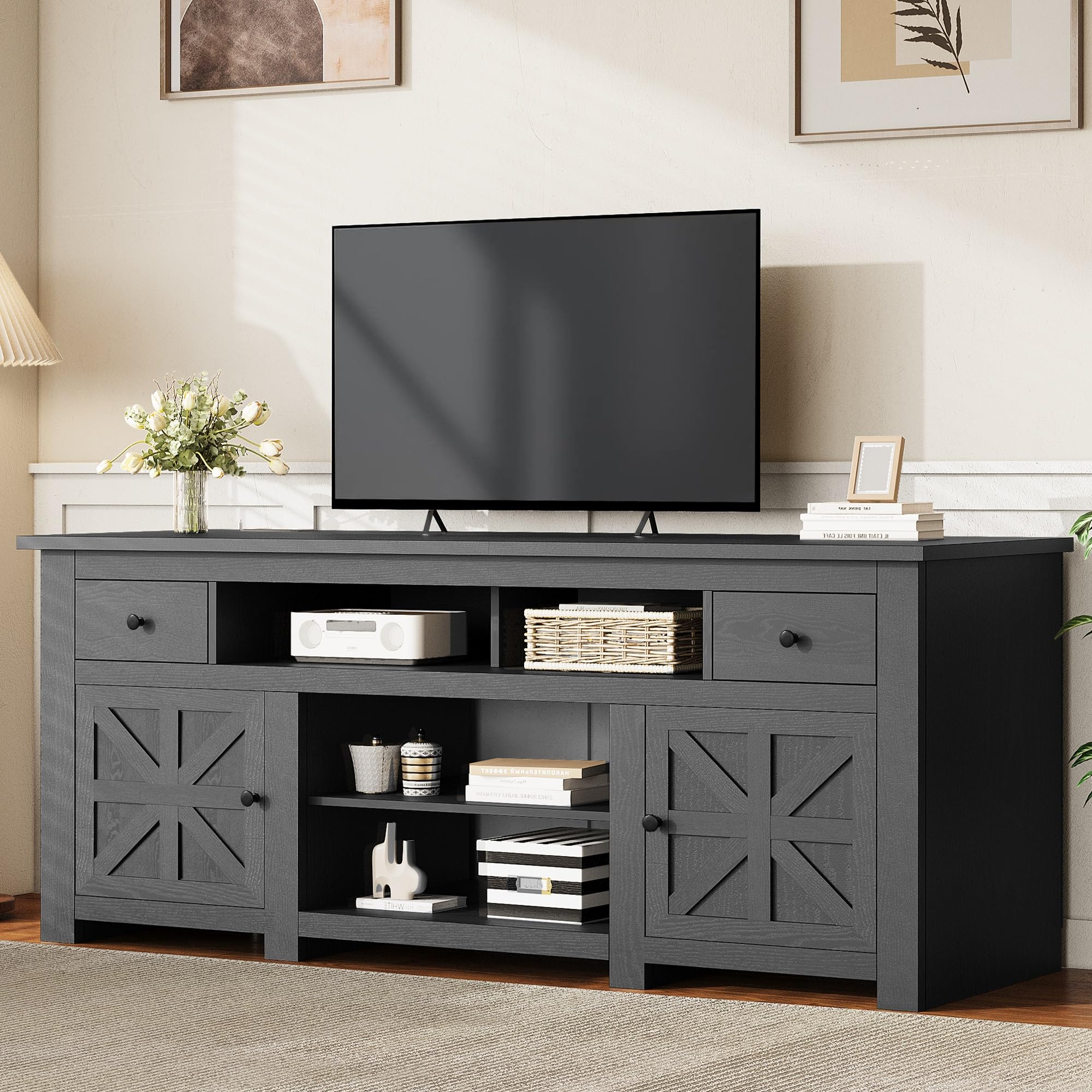 Photo 1 of ***INCOMPLETE - MISSING HARDWARE, DRAWER SLIDES, AND POWER OUTLET - DAMAGED - SEE PICTURES***
YITAHOME TV Stand for 75/80 Inch TV, Entertainment Center, TV Cabinet with Drawers and Power Outlet, Black TV Console for Living Room Furniture (70 Inch Lenght 3