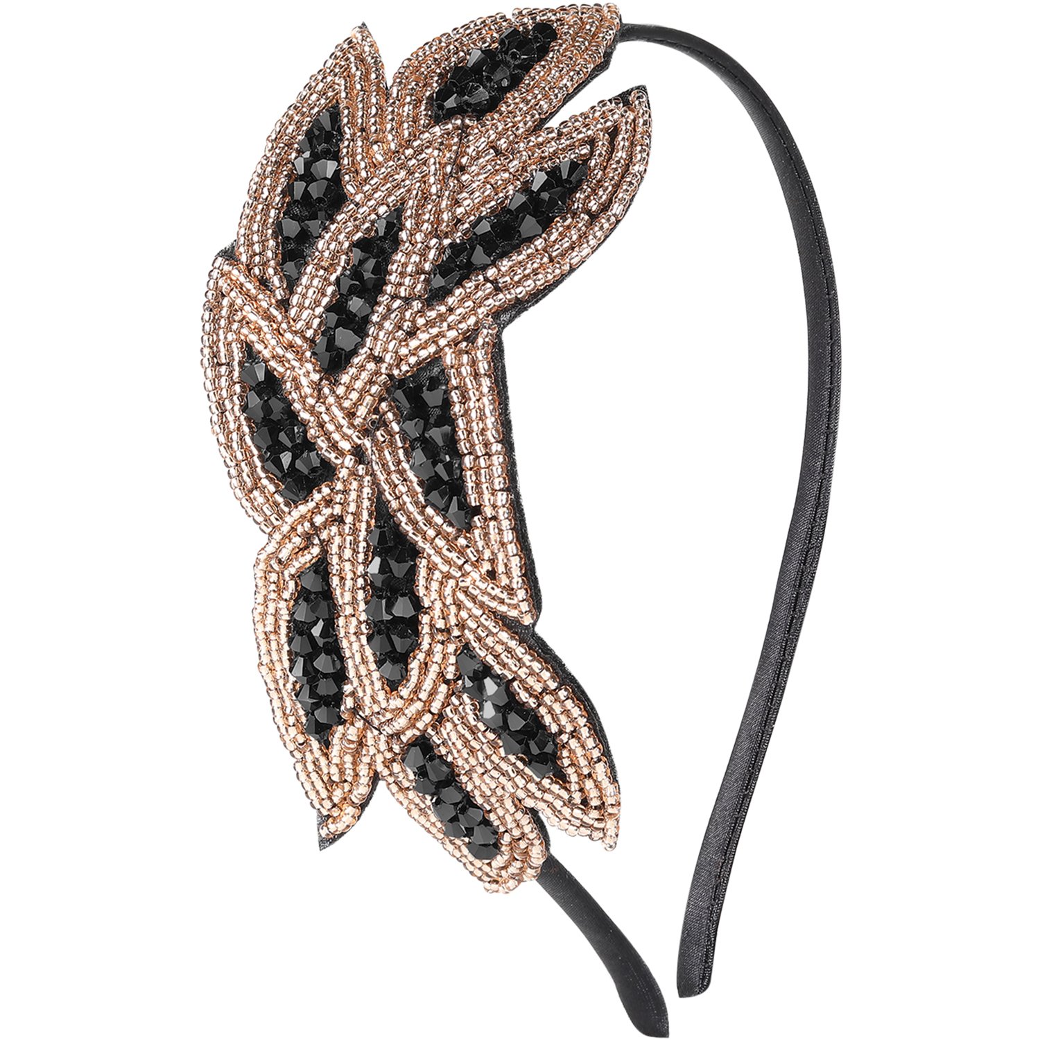 BABEYOND Art Deco Headpiece Flapper Headband 1920s Headpiece Black Rhinestone Headband for Women (Gold and Black)