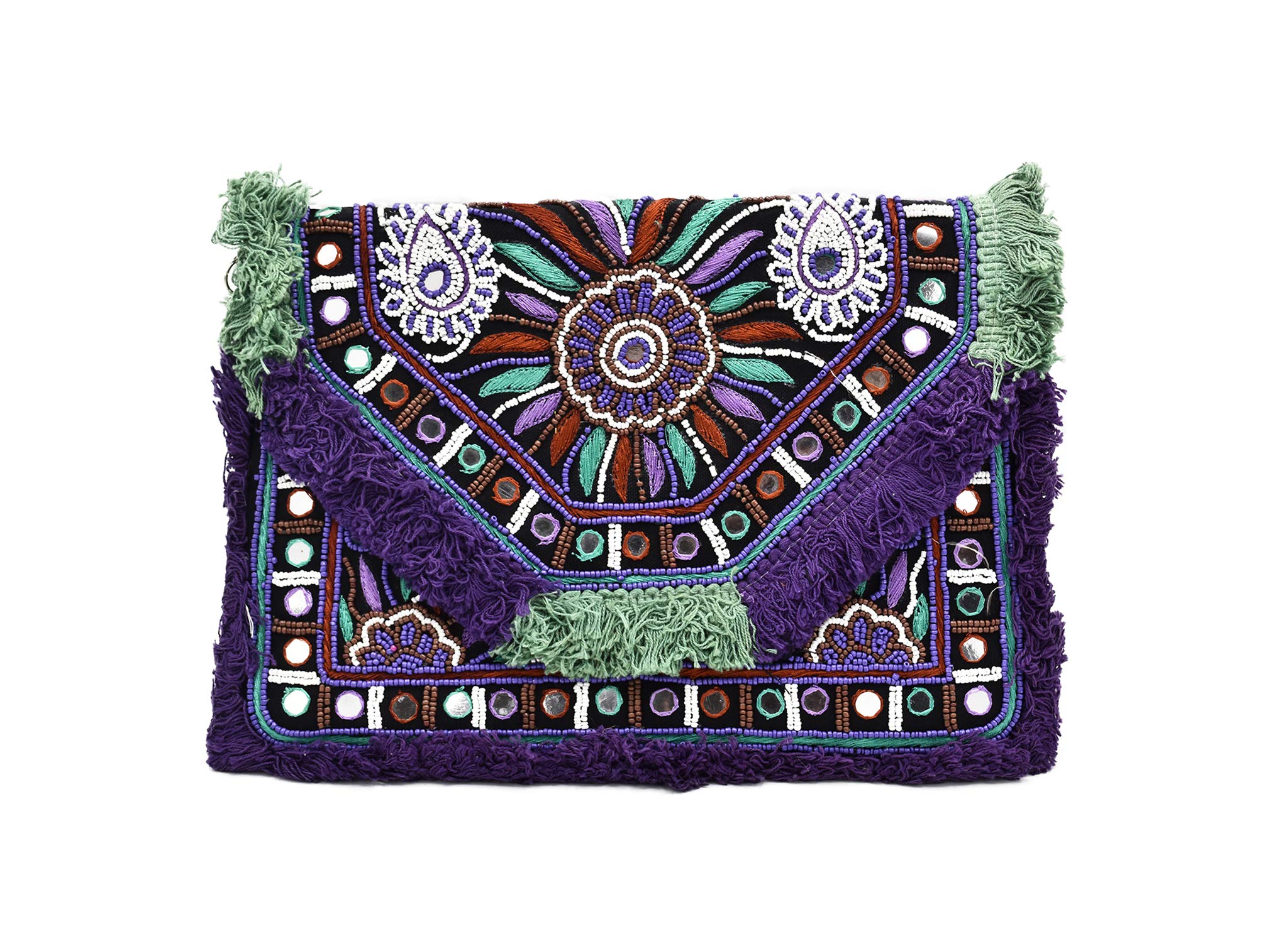 Embroidered Handmade Clutch Purse Boho Fringe Purse Crossbody Bag Hippie bag for Women