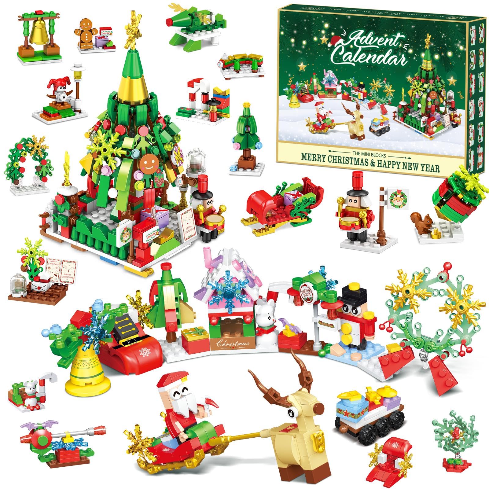 Advent Calendar 2025 Kids for Christmas Building Toys,Mini Building Blocks,Christmas Countdown 12 in 1 Blocks Toys 618 Pcs,Advent Calendar Gift for Adult Boys and Girls(Green)