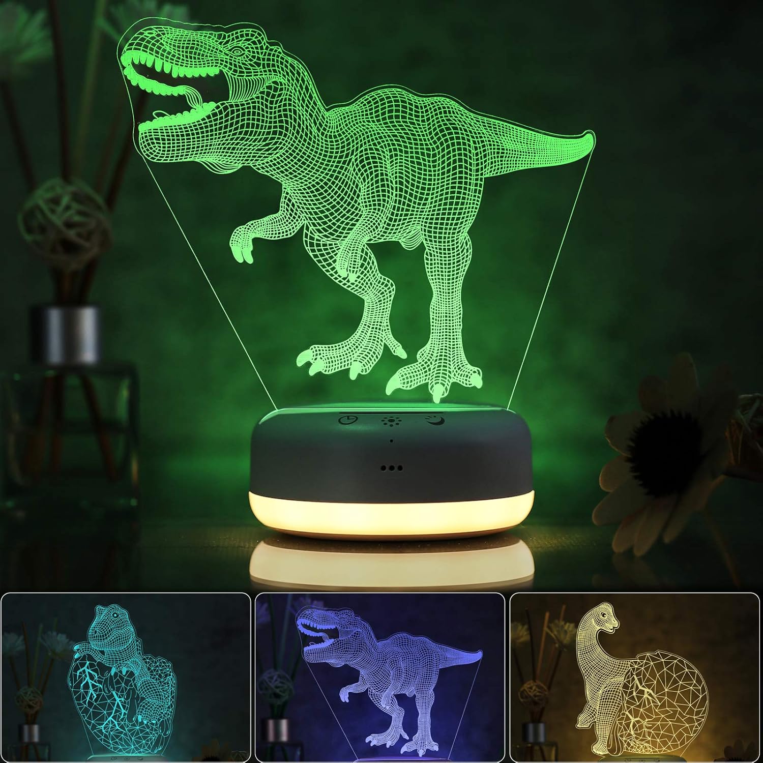 3D Dinosaur Night Light for Kids, 3 Patterns and 16 Color Change Night Light, Kids' Room Decor Lamps, Dinosaur Toys and Gifts for Boys, Girls