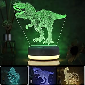 3D Dinosaur Night Light for Kids, 3 Patterns and 16 Color Change Night Light, Kids' Room Decor Lamps, Dinosaur Toys and Gifts for Boys, Girls