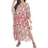 cthseie Plus Size Women’s Kaftan Dress V-Neck, Batwing Sleeve Beach Cover Up for Vacation, Lightweight Caftan Dresses