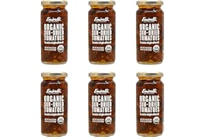 EMIRELLI SAN FRANCISCO Emirelli USDA Organic Sun-Dried Tomatoes in Extra Virgin Olive Oil | 8oz Glass Jar | 6 Pack | Non-GMO, Gluten-Free, Unsulfured, Vegan, Kosher | Sweet, Fresh Ready-to-Eat Tomato Halves Rich in Lycopene
