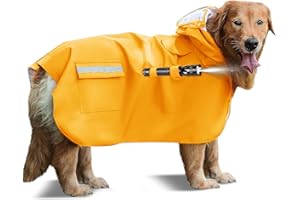 CRIDENG Dog Raincoats for Large Dogs Waterproof Dog Hoodies Adjustable Dog Rain Jacket Poncho Detachable with Hood Fixable Flashlight Design for Night Dog Walking Safety-Size L to 4XL- Yellow- 4XL