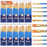 ESRICH Acrylic Paint Brushes Set, 10 Packs/ 100 Pcs Watercolor Brushes,Nylon Brush Head, for Oil Painting, Gouache, Face,Ceramics etc, Kid's and Adults Painting Arts and Crafts Paint Sets.