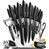 Home Hero Kitchen Knife Set - High Carbon Stainless Steel Blades &amp; Built-In Sharpener - Ergonomic Handles &amp; Cutlery Block Storage - Precision Cooking Prep with Chef Knife - 20 Pc, Black