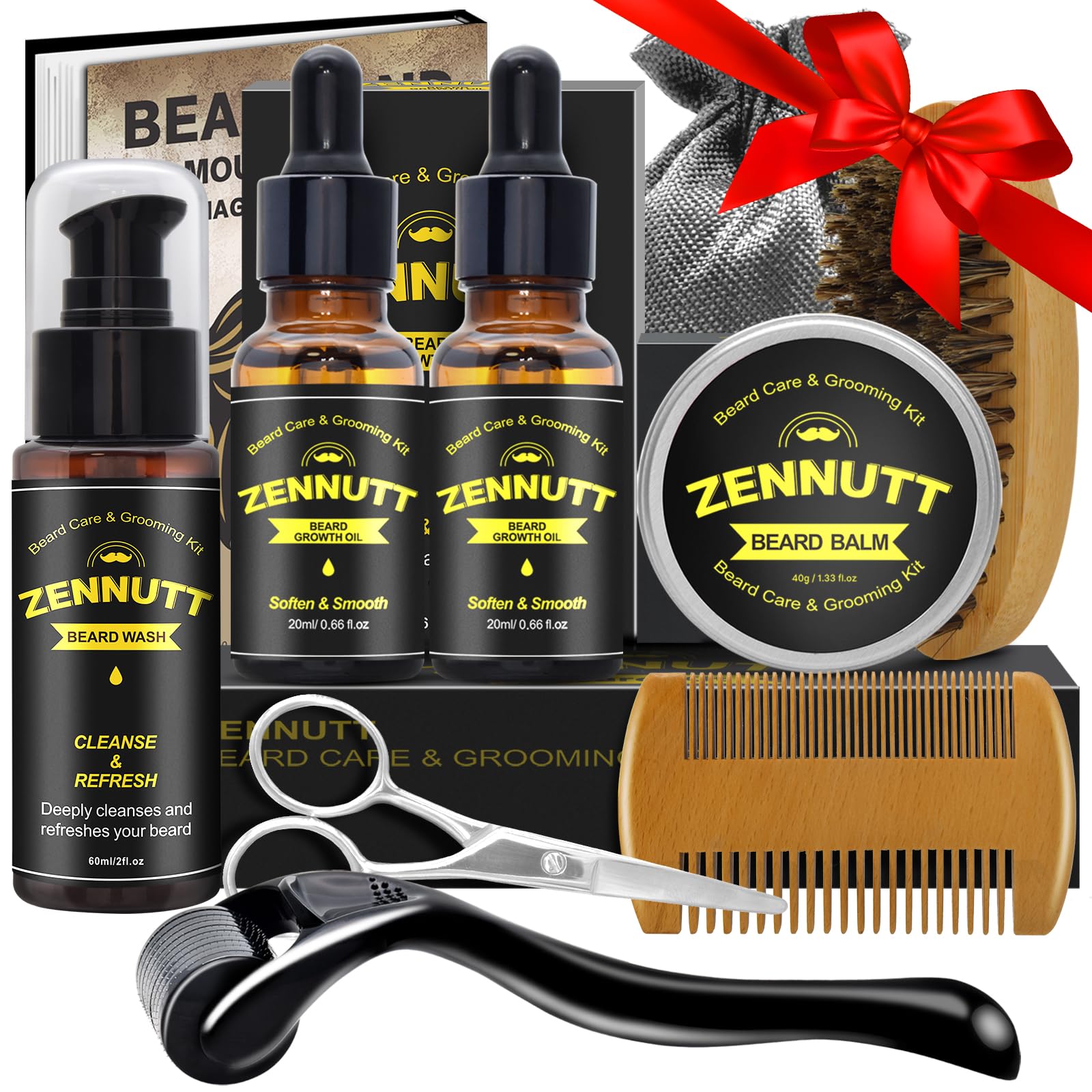 Beard Kit,Beard Growth Care Grooming Kit w/Beard Wash/Shampoo,2 Pack Beard Growth Oil,Beard Balm,Beard Brush,Beard Comb,Scissors,Best Beard Mens Gifts for Men Dad Him Christmas