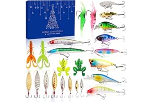 KEDERWA Fishing Advent Calendar Adult Men Teen Boys, Fishing Lure Advent Calendarfor Freshwater Saltwater Soft Lures Spoons Minnow Popper Crankbait VIB Fishing Gifts
