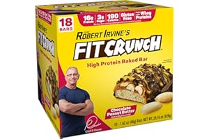 FIT CRUNCH FITCRUNCH Snack Size Protein Bars, Designed by Robert Irvine, 6-Layer Baked Bar, 3g of Sugar, Gluten Free & Soft Cake Core (18 Bars, Chocolate Peanut Butter)