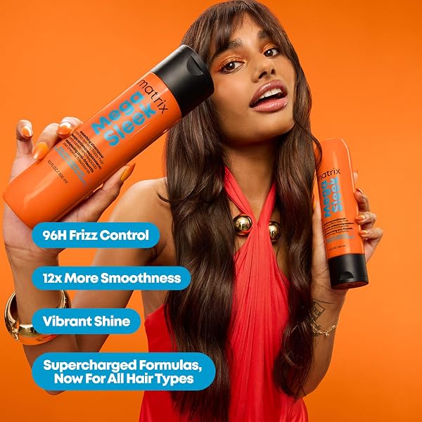 MATRIX MEGA SLEEK ANTI-FRIZZ CONDITIONER – 96H ANTI-FRIZZ, 12X SMOOTHER HAIR, AND LASTING HYDRATION, WITH OLEIC AICD AND JOJOBA OIL, FOR ALL HAIR TYPES