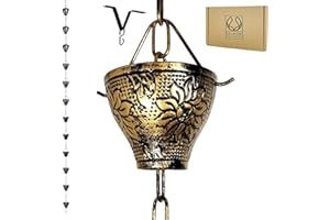 U-nitt Rain Chain Water Collection for Gutters, Rainwater Catcher & Diverter, 8.5 FT Chains for Outside Garden, Sunflower Cups, Roof Downspout, Works with Heavy Rain, w/Gutter Clip for Rainchains