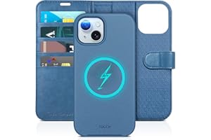 TUCCH Case Wallet for iPhone 15, Removable 2-in-1 Kickstand RFID Blocking 4 Card Slot Wireless Charging Protective Case, PU L