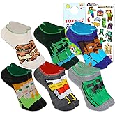 Minecraft Socks Set - Video Game Accessories Bundle with 6 Pairs of Socks for Teens, Adults Shoe Size 3-9 Plus Stickers Apparel Set for Men