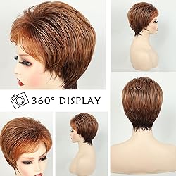 TISHINING Short Orange Red Mixed Blonde Highlight