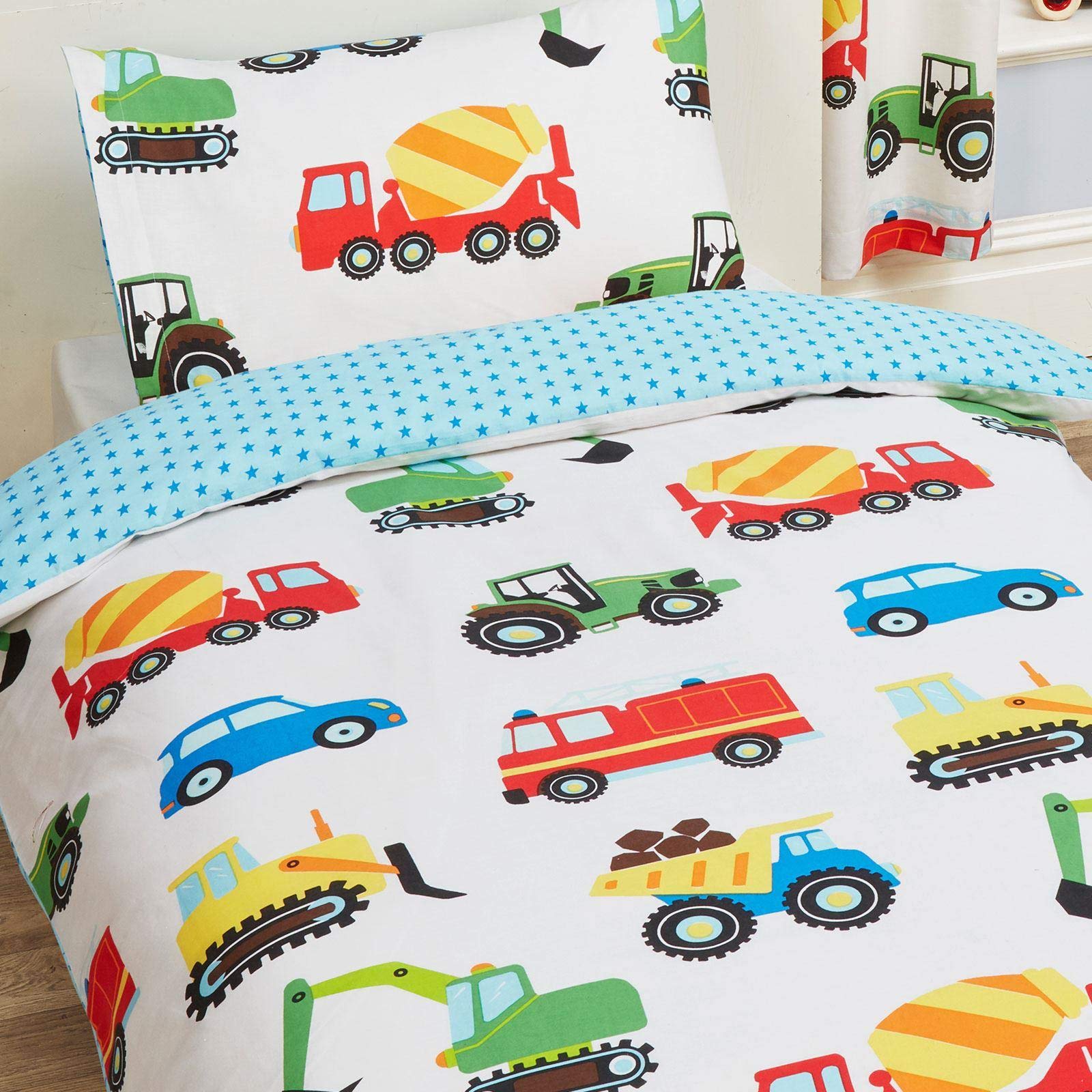 Price Right Home Trucks and Transport Bedroom Range Kids - Duvet Cover Set, Fitted Sheet Set & Curtains Available (Single Duvet Cover Set) โ image 1