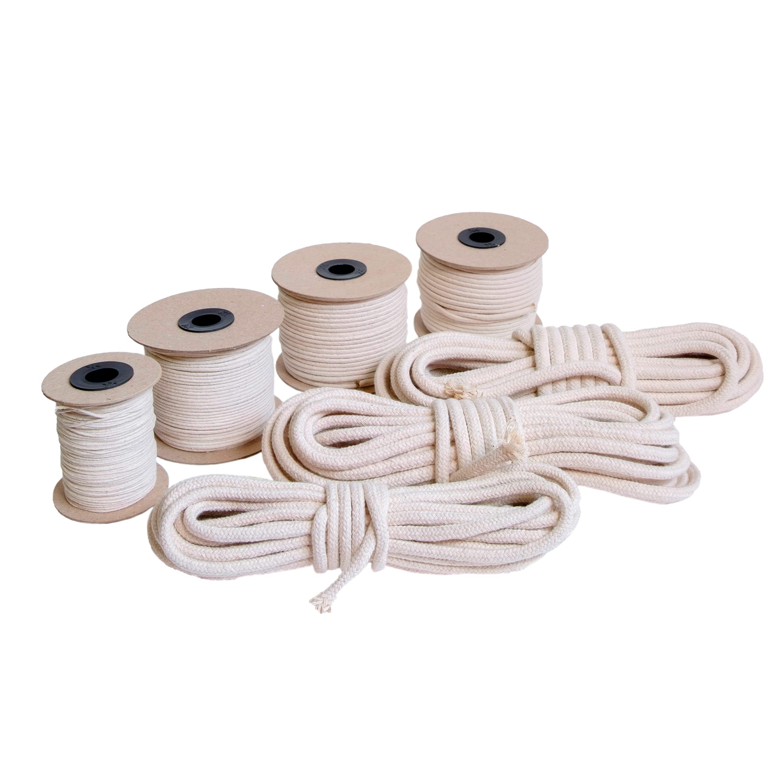 EdcX Round Candle Wick 1.4-10 mm, Braided Cotton Wick for Candle Making, Not Waxed, Smokeless, Pure cotton cord without impurities, DIY Candle, Oil Lamp