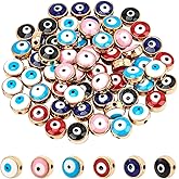 NBEADS 60 Pcs 8mm Acrylic Evil Eye Beads, Flat Round Opaque Gold Plated Evil Eye Charms for DIY Jewelry Making, 6 Assorted Colors