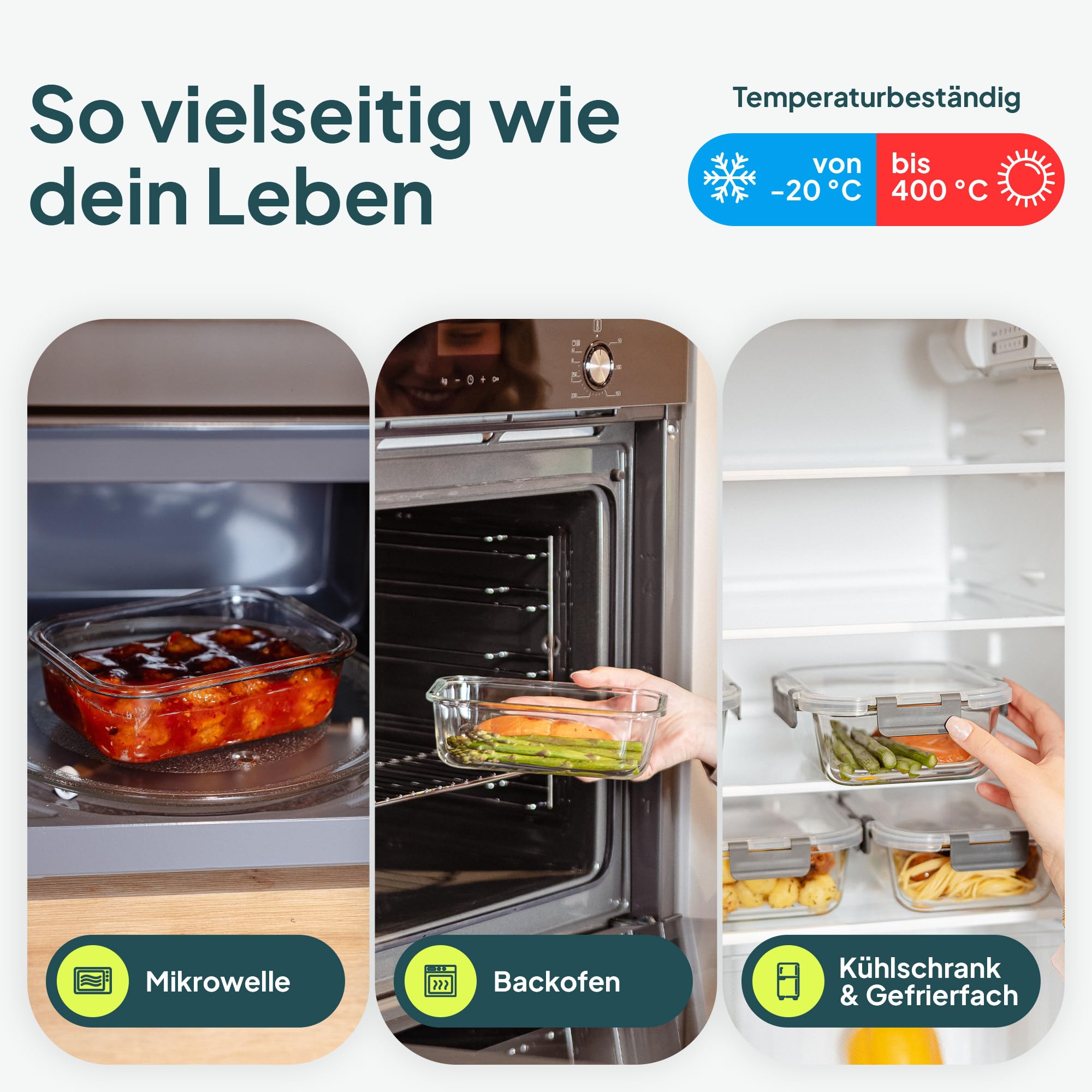 uandu Glasbehälter mit Deckel – Meal Prep Boxen Set 10-teilig – Frischhaltedosen Glas BPA-frei – Spülmaschinen-, Mikrowellen- & Gefrierschrankgeeignet 5
