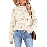 ZAFUL Women's Sweaters Turtleneck Crochet Hollow Out Long Sleeve Sweater Cute Fall Winter Casual Pullover Jumper Tops