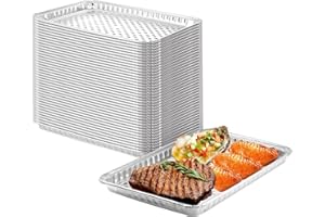 CYEAH 20 Pcs Disposable Aluminum Foil Grill Topper Pans, BBQ Grill Topper Pan with Holes, Non Viscous Aluminum Foil BBQ Grilling Tray for Outdoor Cooking and Camping, No Clean Up Required