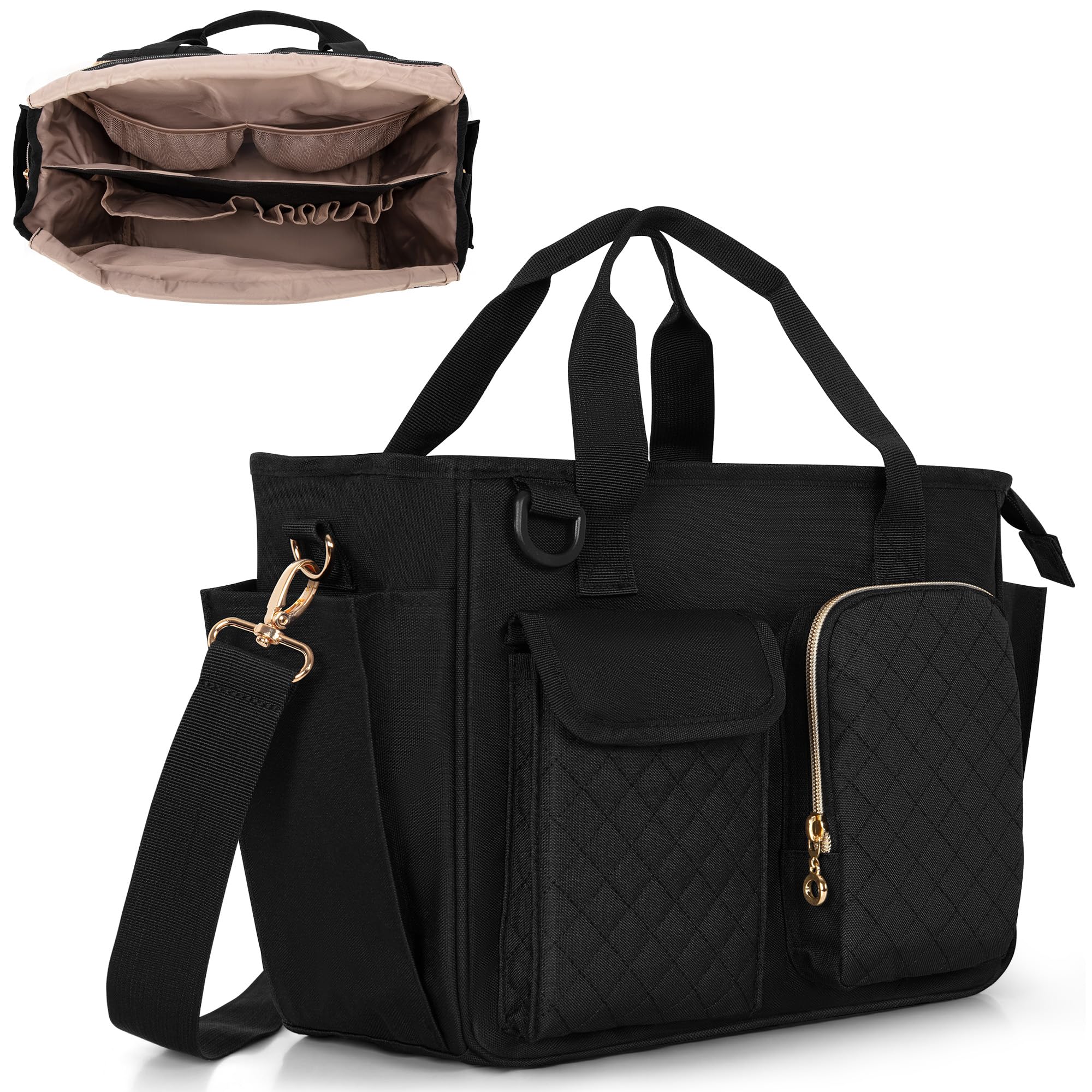 Luxja Large Bible Bag with Water Bottle Pockets, Bible Tote Bag for Women with Multiple Pockets (Bag Only), Black