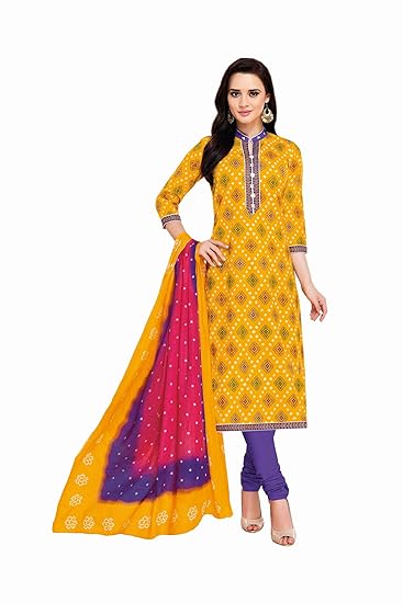 Buy Roha Fab 100 Cotton Pink Blue Yellow Green Designer Combination Salwar Suit Dress Material For Girls Women At Amazon In