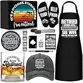15 Pcs 2026 Retirement Gifts for Men Whiskey Glass Set, The Legend Has Retired, Funny Retired Supplies with 11 Oz Whisky Glass Coaster Stones Apron Baseball Cap Socks for Dad, Coworker, Boss, Grandpa