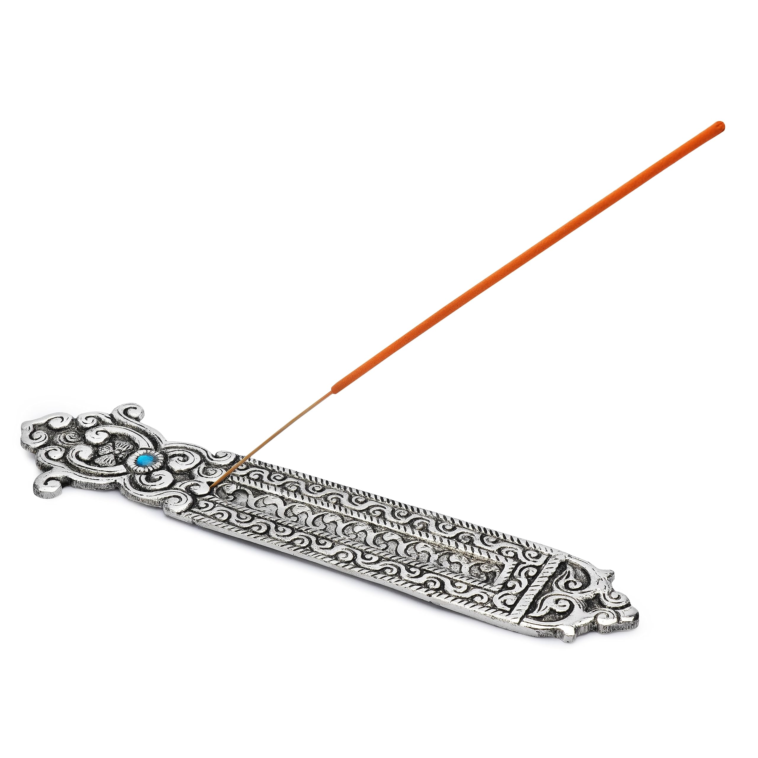 Ajuny Aluminum Incense Sticks Burner Ash Catcher Silver Finish Tibetan Style Incense Holder Meditation Accessories Spiritual Home Decor Fragrance Gifts