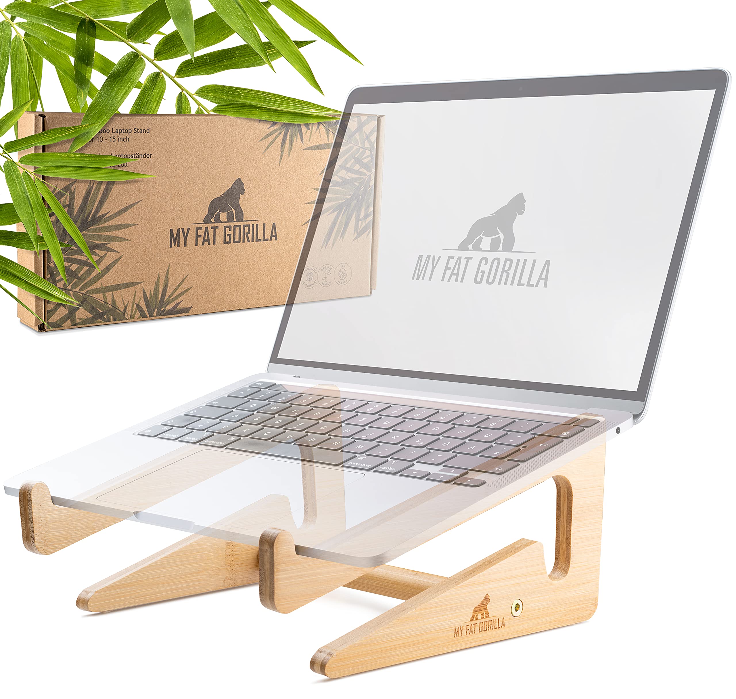 MY FAT GORILLA Bamboo Laptop Stand, Ergonomic Universal Holder for Notebook Raiser, Compatible for 10-15 Inches, Laptop Holder Desk, Vertical Laptop Stand (Bamboo)