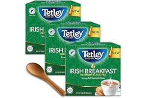 Ondago Mini Wooden Spoon Bundle with Tetley Irish Breakfast Premium Black Tea, 80 Count (3 Pack)