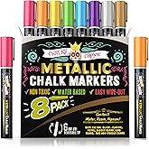 CHALKY CROWN Metallic Liquid Chalk Markers - 8 Pack with Reversible Bullet and Chisel Tips - Dust Free, Erasable, Non-Toxic - Ideal for Blackboards, Windows, and Glass - Writing Tools