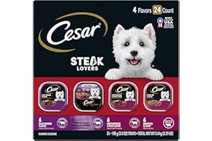 Cesar Wet Dog Food Steak Lovers Variety Pack with Real Meat, 3.5 oz. Trays (24 Count, Pack of 1)