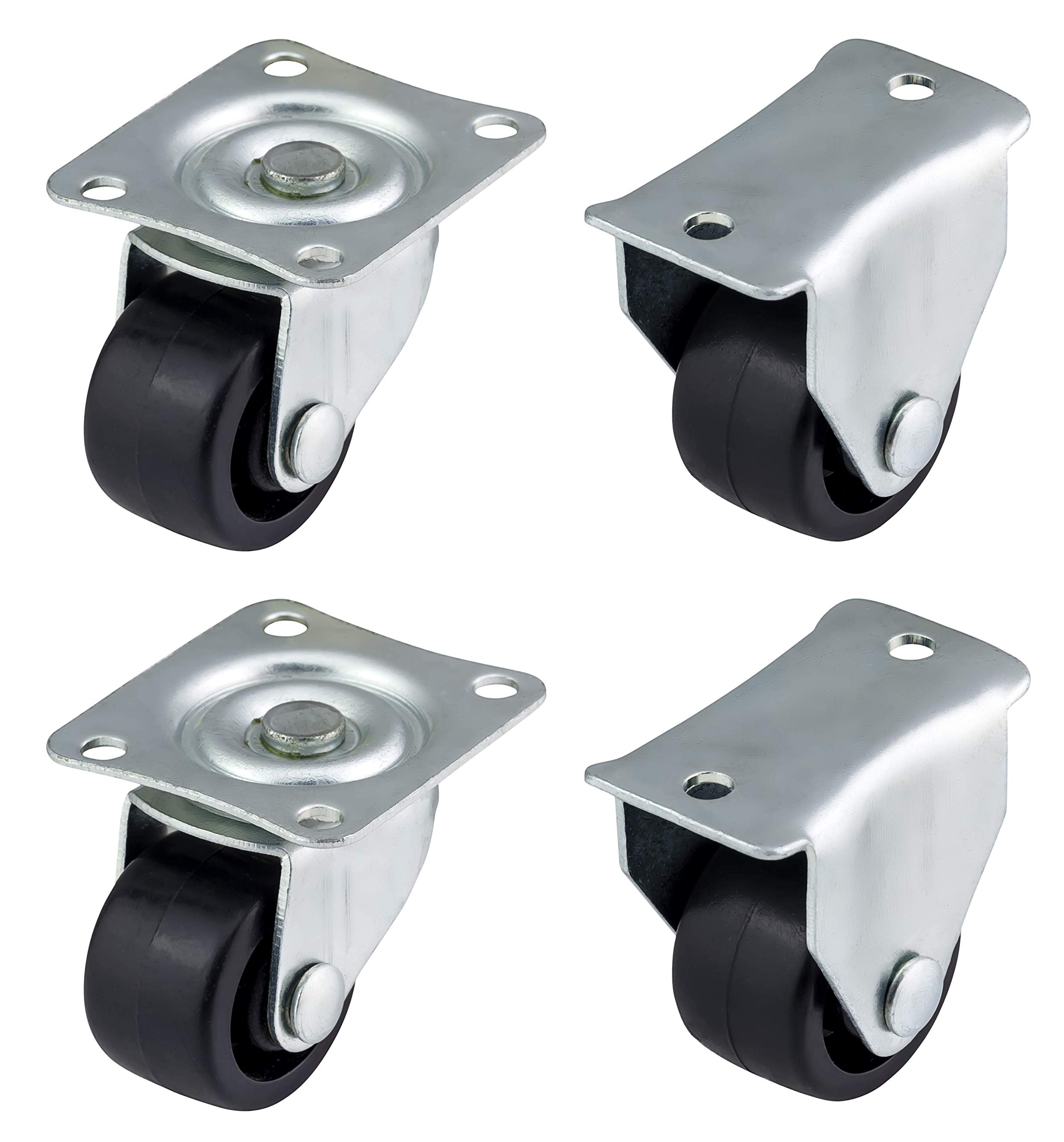 Qty. 4 x 25mm Plastic Swivel & Fixed Castors - Furniture, Appliance & Equipment Small Wheels by Bulldog Castors - Max 50Kg Per Set