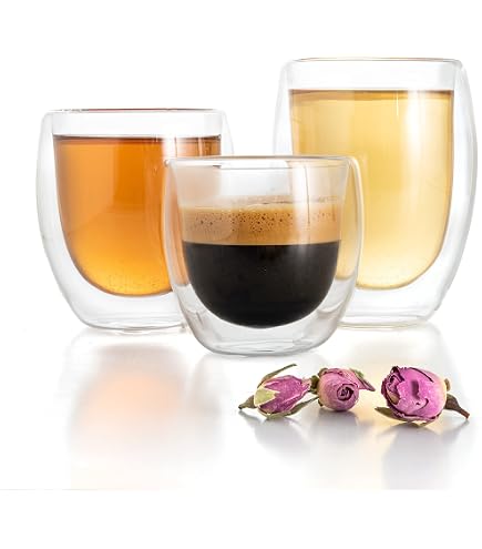 DOPUDO Double Wall Espresso Cups Set Of 4 (6.8 Oz) - Clear Insulated Glass Cups For Coffee & Shots