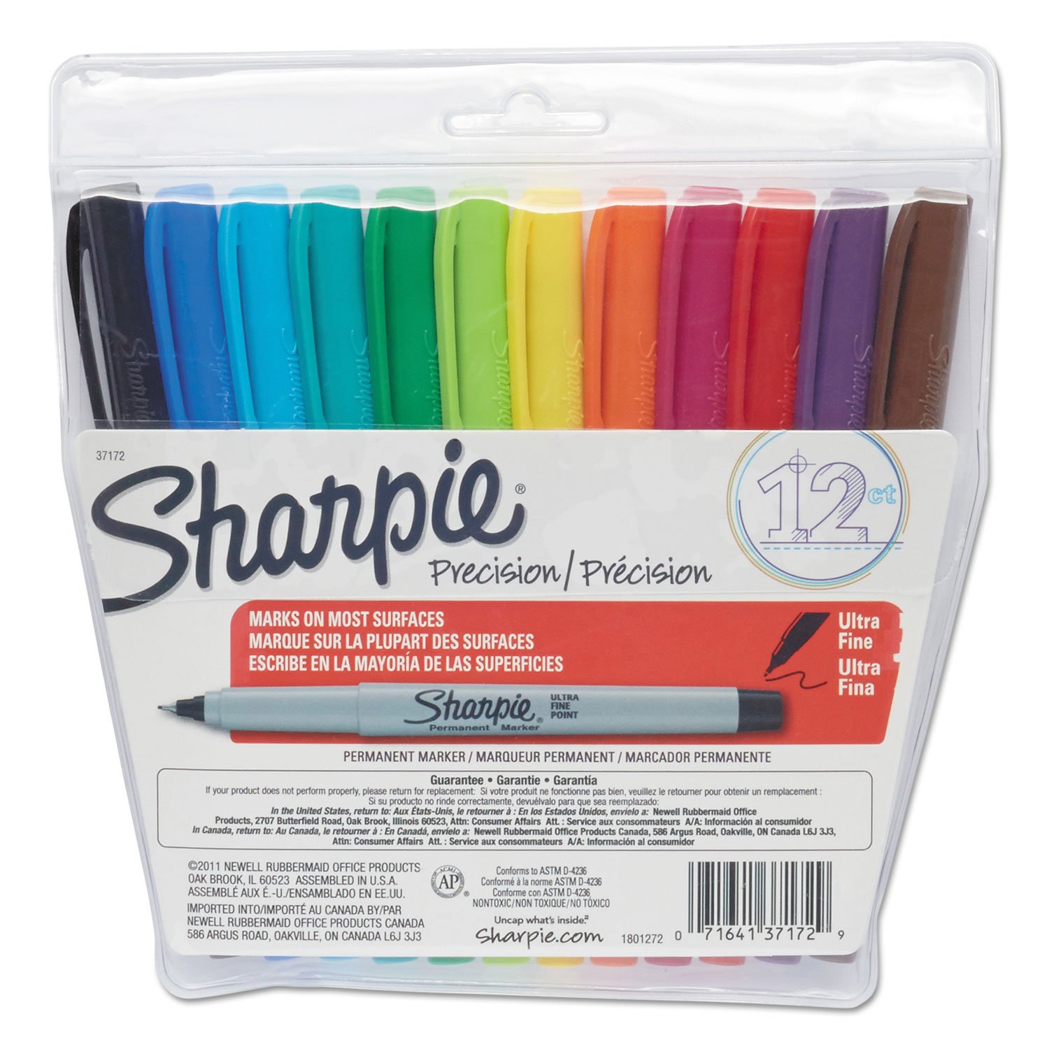Permanent Marker, Ultra Fine Tip, Assorted, Blister of 12