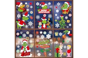 RICEDUO Christmas Window Clings, 9 Sheets Double-Sided Printed Christmas Elf Faces Window Stickers, Christmas Window Decals with Snowflake Decals for Christmas Decorations