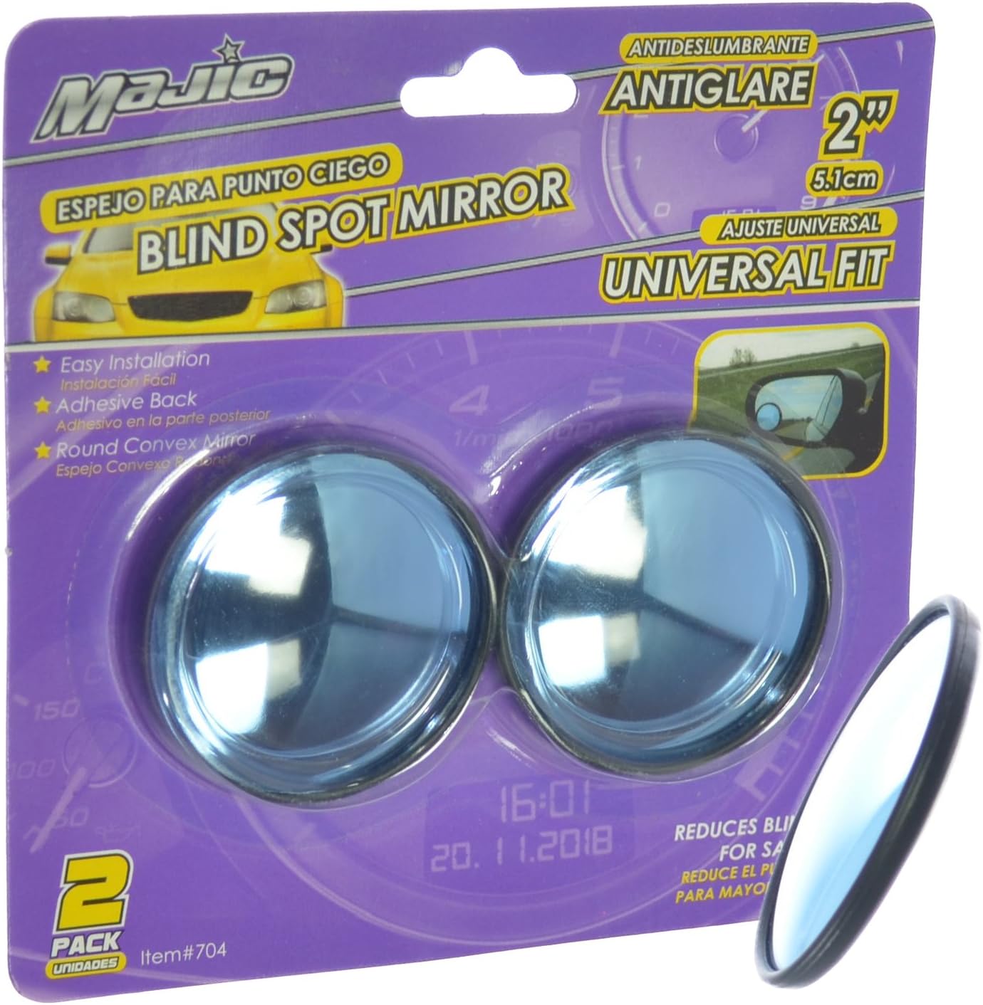 Majic Round Convex & Anti-Glare Wide Angle 360 Degree Rear View Car Blind Spot Mirror Attaches to Side Mirrors, 2 (Pack with 2) by Majic