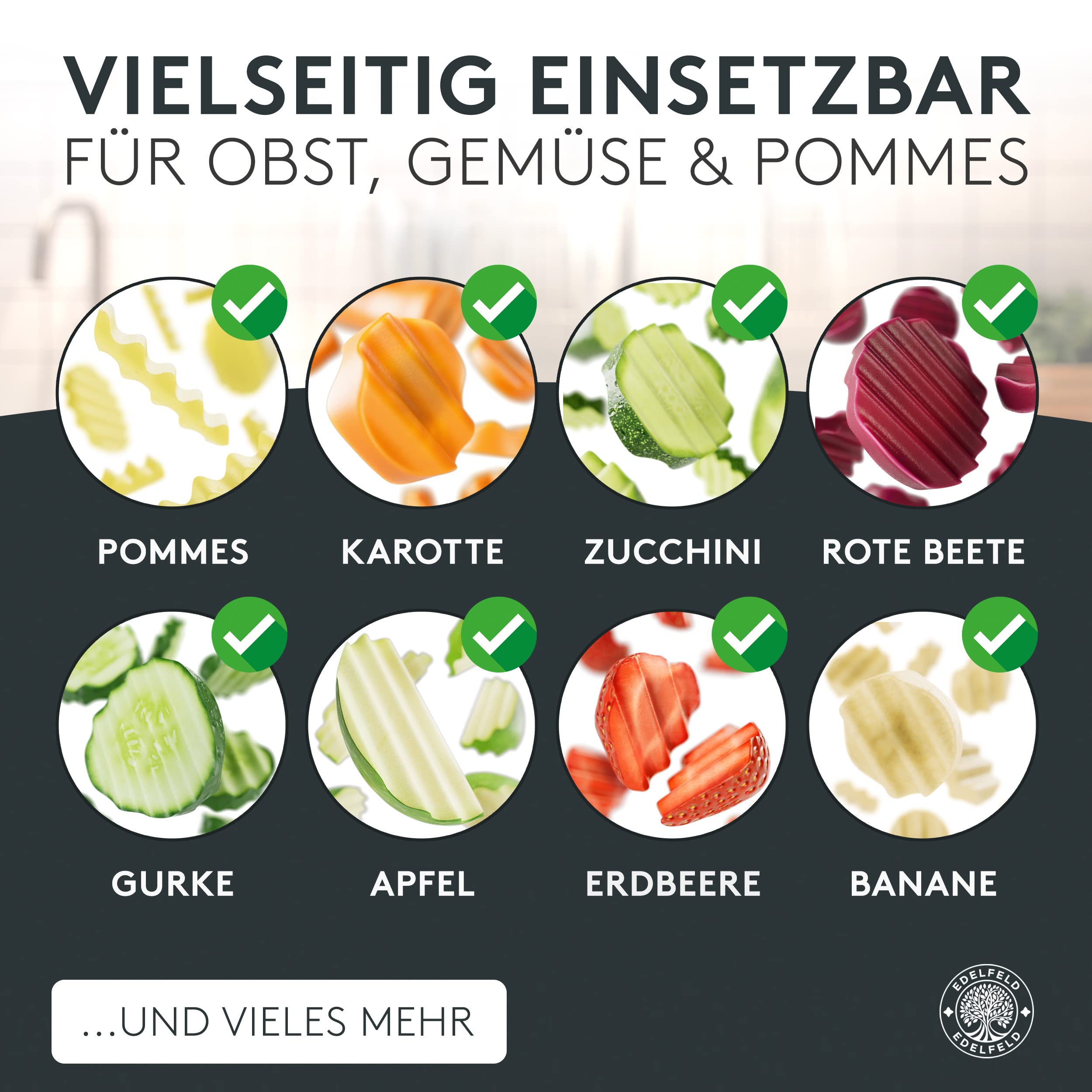 EDELFELD Wellenschneider für Pommes, Obst & Gemüse [TESTSIEGER] - Spülmaschinengeeignetes Wellenmesser mit Titanklinge - Riffelmesser für Erwachsene & Kinder - BLW Wellenschnittmesser aus Edelstahl 3