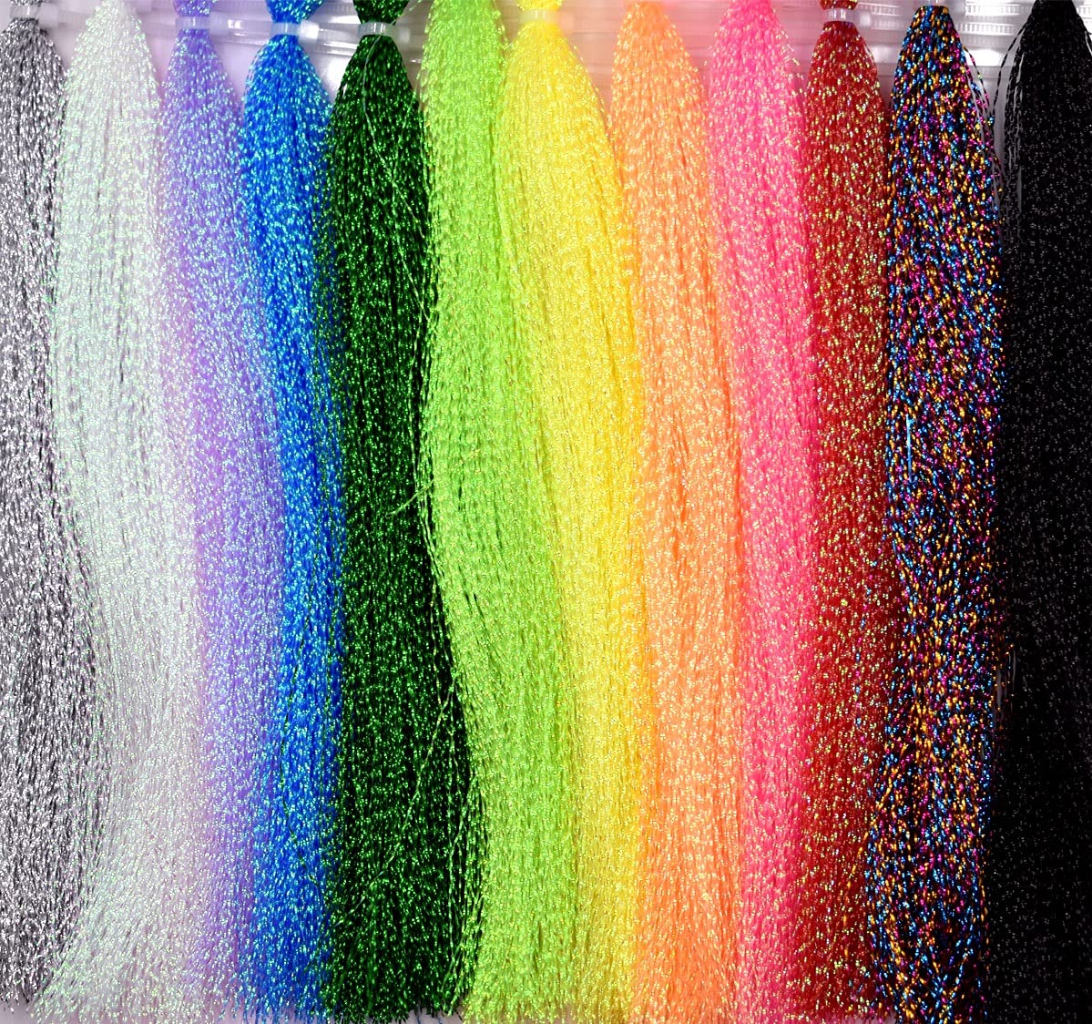 10PCS Multiple Colors Crystal Flash Spiral Line for Fly Fishing Flies Fly Tying Material (12 Colors Crystal Flash-SET C)