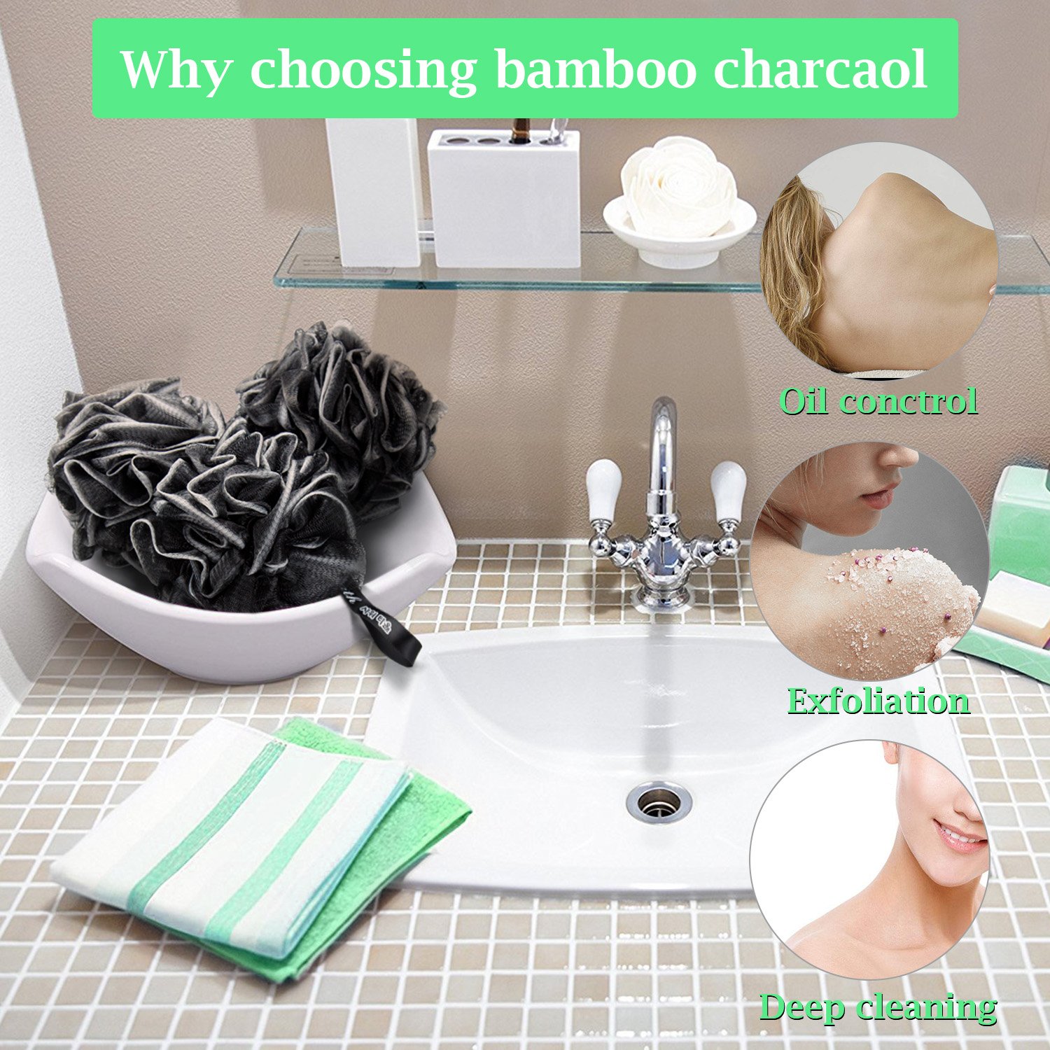 Bath Loofahs Sponge Shower Pouf Body Scrubber Ball Mesh Pouf Bath Sponge 3 Pack: Beauty