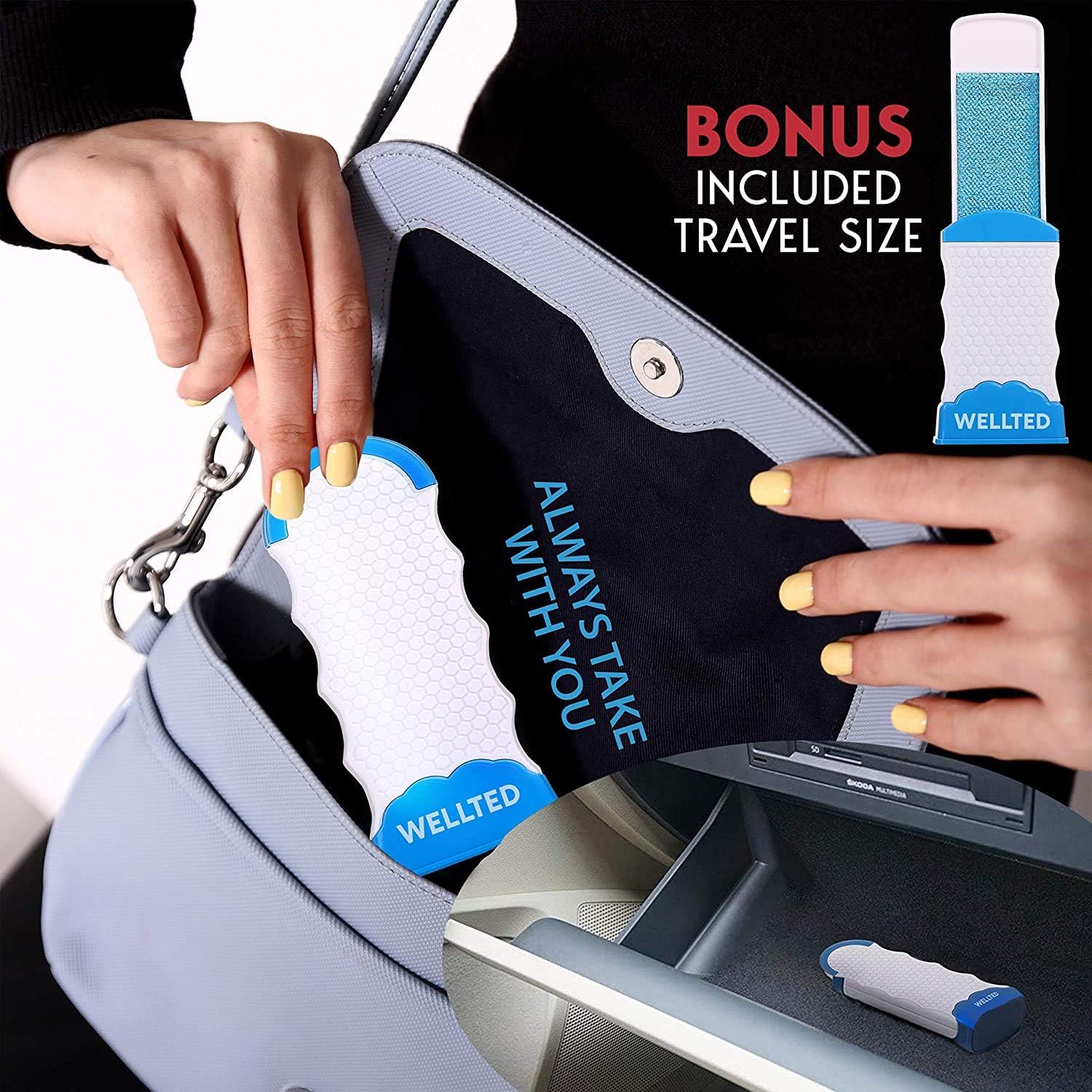 WELLTED 2020 Updated Pet Hair Remover Brush - Lint Brush - Fur Remover - Fur & Lint Removal - Dog & Cat Hair Remover - Double-Sided Brush with Self-Cleaning Base - for Furniture Clothing Car Seat: Pet Supplies