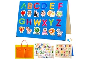 PENGFULL Foldable,Freestanding Felt Flannel Board Set for Toddlers,With 75 Felt Learning Letters Numbers Pieces,Double-Sided,With Storage Bag,for Parent-Child Story Time,Preschool,Classroom,Journey Time