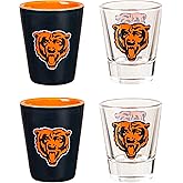 Team Sports America NFL Chicago Bears Shot Glass Gift Set – 4-Piece 2oz Ceramic & Glass Collector Cups, Football Barware for Vodka, Whiskey, Tequila, Espresso, Holiday Christmas Gift for Fans
